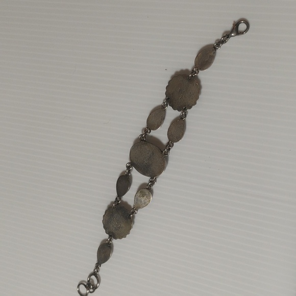 Vintage Mexico Turquoise And Inlaid Stone Silver Bracelet RARE - Picture 6 of 10